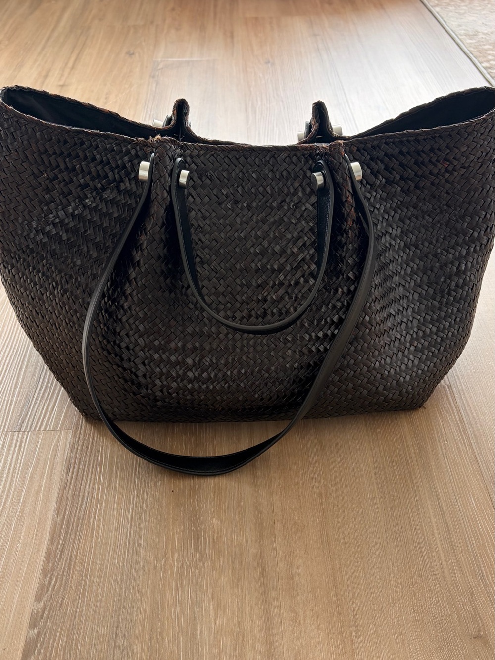 AllSaints Allington Straw Tote Bag in black
